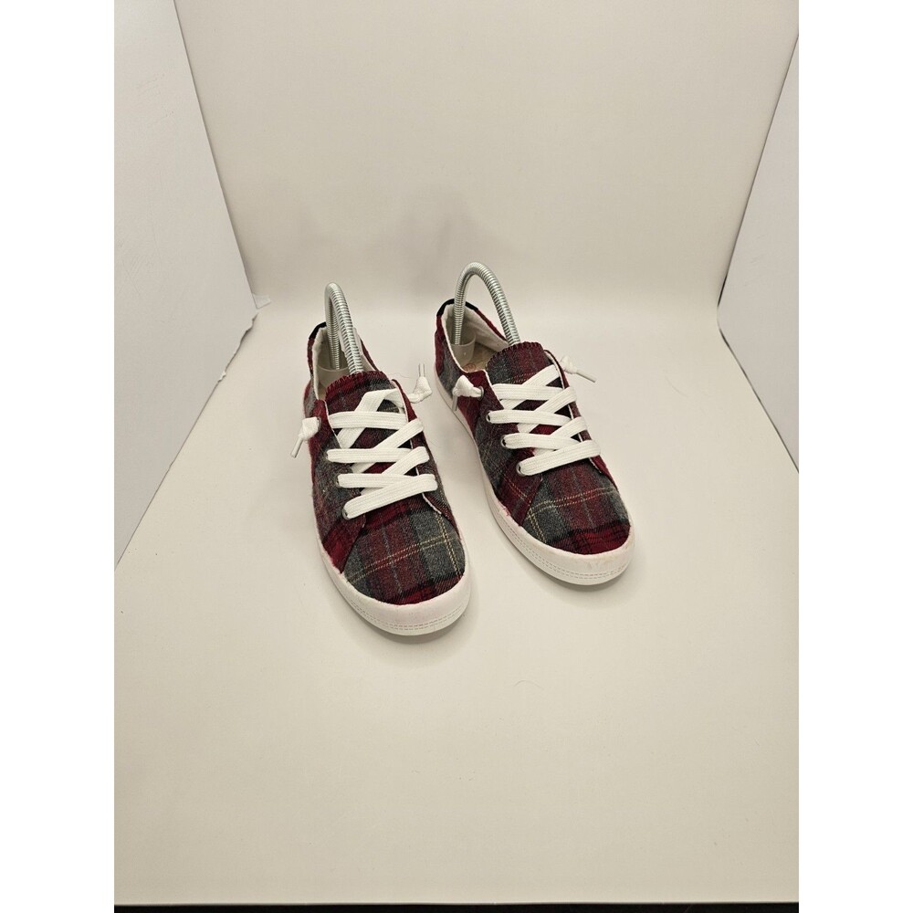 Jellypop Dallas Red Grey Plaid Sneakers Canvas Lace Up Shoes Women’s Size 7M